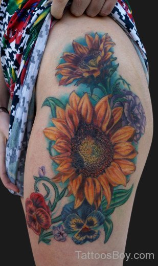 Sunflower Tattoo On Thigh