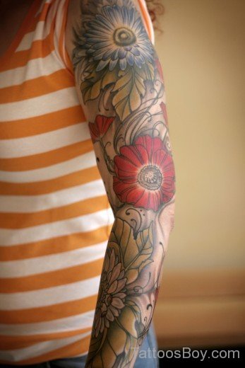 Flower Tattoo On Full Sleeve-TD12057