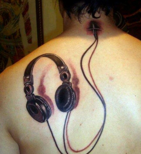 Head Phones Tattoo On Back 