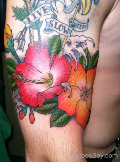 Hibiscus Flower Tattoo On Bicep
