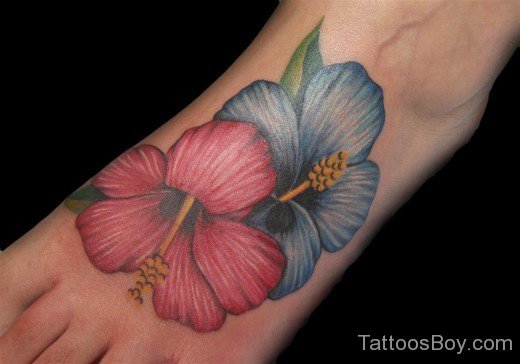 Hibiscus Flower Tattoo On Foot