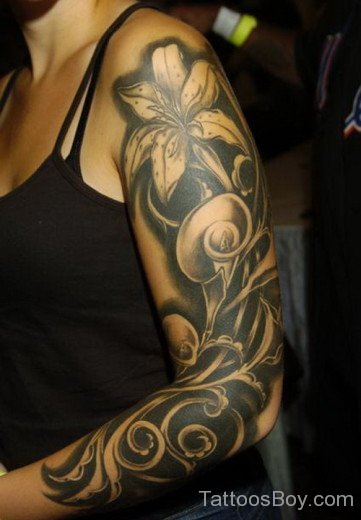 Lily Flower Tattoo On Full Sleeve-Td105