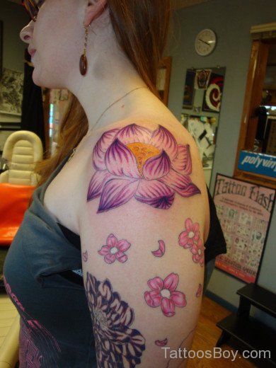 Lotus Flower Tattoo On Soulder