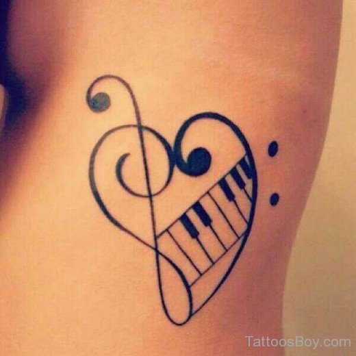 Musical Heart Tattoo On Rib