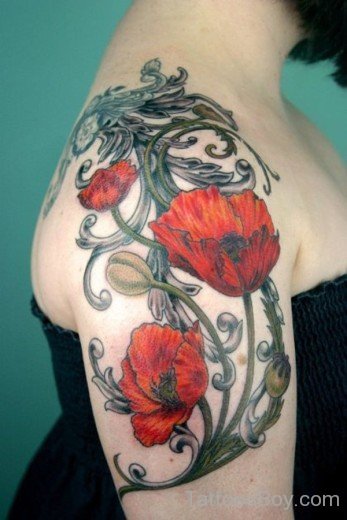 Nice Poppy Flower Tattoo Design-TD119