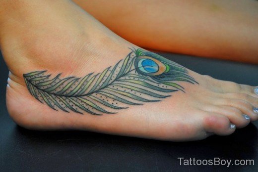 Peacock Feather Tattoo Design On Foot-TD140