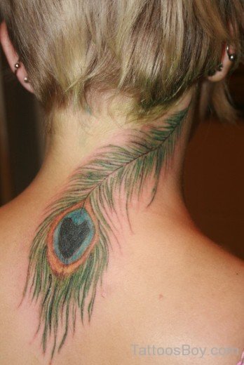 Peacock Feather Tattoo On Nape-TD145