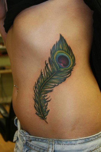 Peacock Feather Tattoo On Rib-TD147