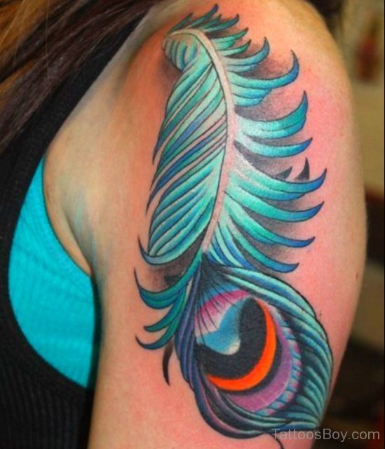 Peacock Feather Tattoo Design On Shoulder.
