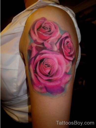 Pink Rose Tattoo Design On Shoulder-TD115