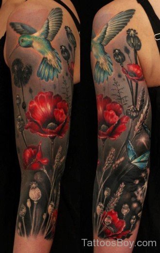 Poppy And Bird Tattoo
