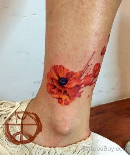 Poppy Flower Tattoo On Ankle-TD126