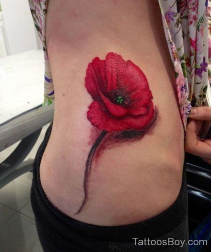Poppy Flower Tattoo On Rib 