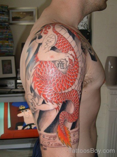 Red Dragon Tattoo On Shoulder