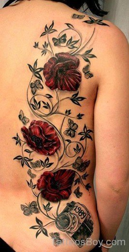 Red Poppy Tattoo On Back-TD150