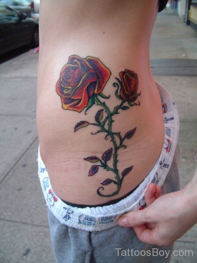 Red Rose Tattoo On Rib