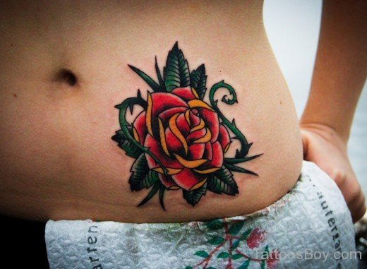 Red Rose Tattoo On Stomach-TD124