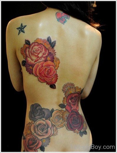 Rose Flower Tattoo On Back
