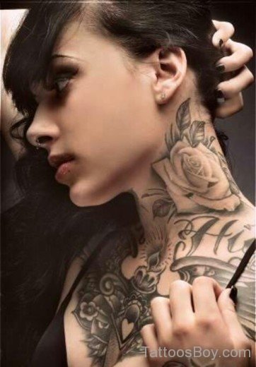 Rose Tattoo On Neck 