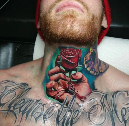 Rose Tattoo On Neck 