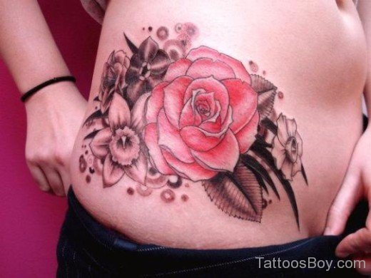 Rose Tattoo Design On Stomach-TD135