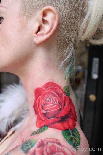 Rose Tattoo On Neck