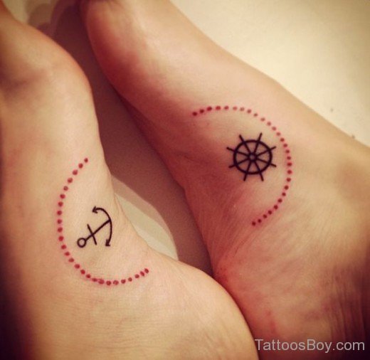 Ship Wheel And Anchor Tattoo On Foot-TD1160