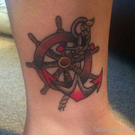 Ship Wheel Tattoo Design On Ankle-TD1161