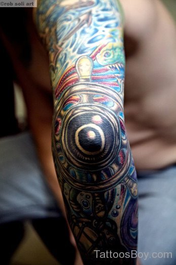 Ship Wheel Tattoo On Full Sleeve-TD1165