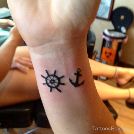 Ship Wheel Tattoo On Wrist-TD1167