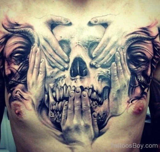 Skull Tattoo Design On Chest