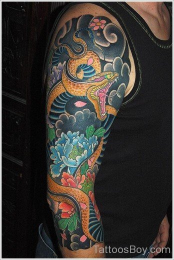 Snake Tattoo On Half Sleeve