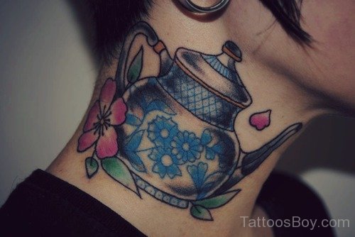 Tea Kettle Tattoo On Neck