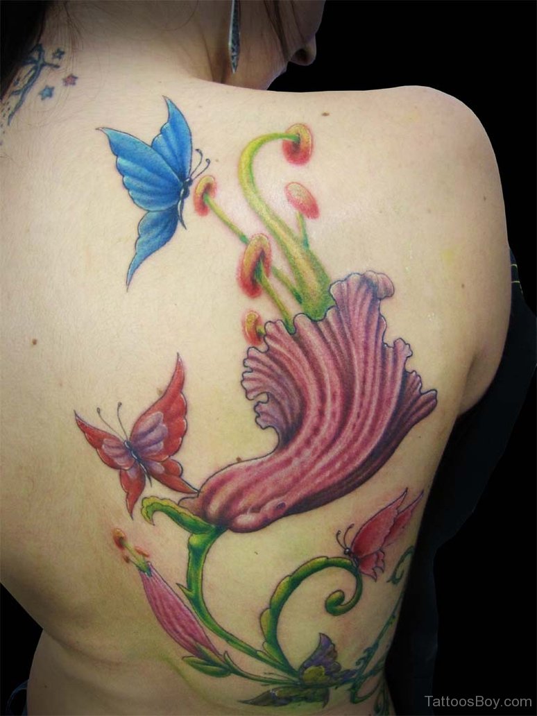 Tropical Flower Tattoo On Back Tattoos Designs