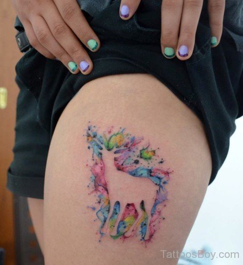 Watercolor Deer Tattoo On Thigh-TD1176