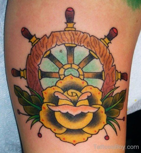 Wheel And Flower  Tattoo Design-TD1177