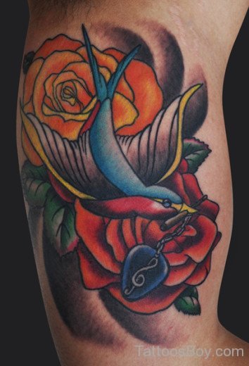 Swallow And Rose Tattoo On Bicep-TD181