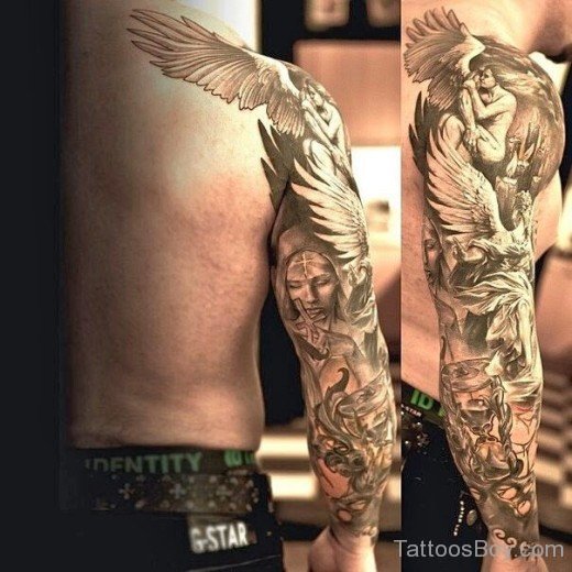 Angel Tattoo On Full Sleeve