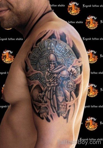 Aztec Tribal Tattoo On Shoulder