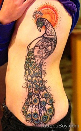 Peacock Tattoo Design On Rib 