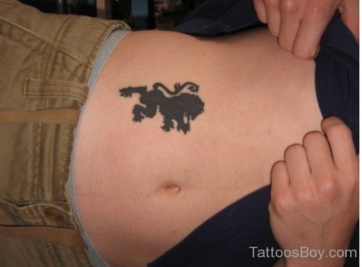 Black Lion Tattoo On Stomach