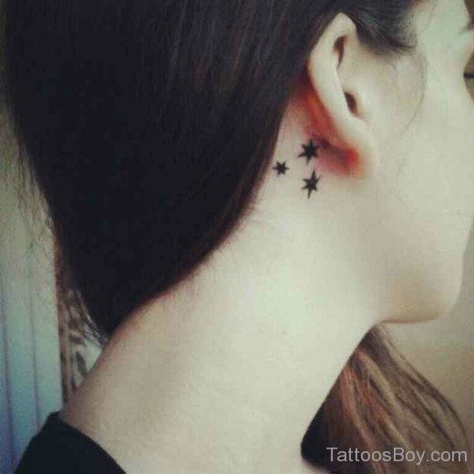  Stars Tattoo On Behind Ear