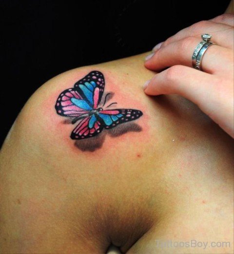Colored Butterfly Tatttoo On Shoulder