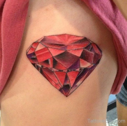 Red  Diamond Tattoo On Rib 