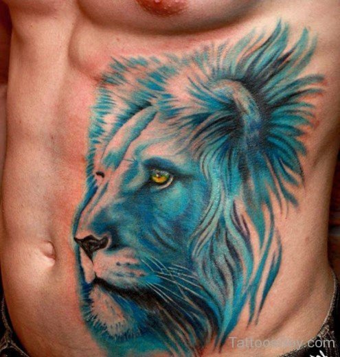 Colored Lion Tattoo On Rib
