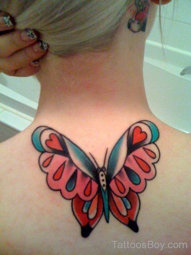 Colorful Butterfly Tattoo On Back