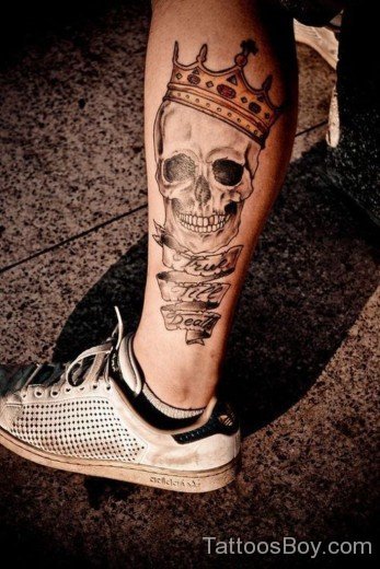 Crowned Skull Tattoo On Leg