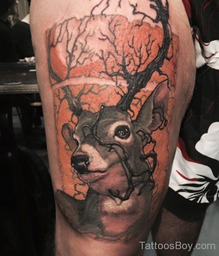 Deer Tattoo On Thigh