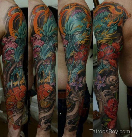Awesome Dragon Tattoo On Full Sleeve 