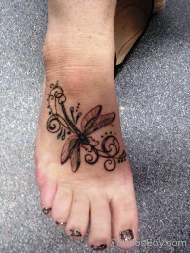 DragonFly Tattoo On Foot 